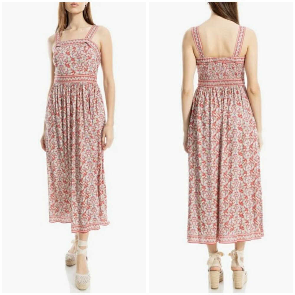 Max Studio Print Fit & Flare Maxi Dress Claret/Cream Paisley Harmony Large Nwt